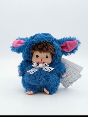 Plush Blue Bunny Costume Small Pet Doll with Bow and Pacifier